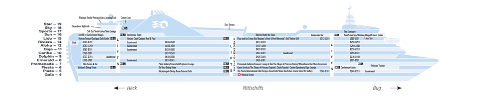 Ruby Princess Deck plan & cabin plan